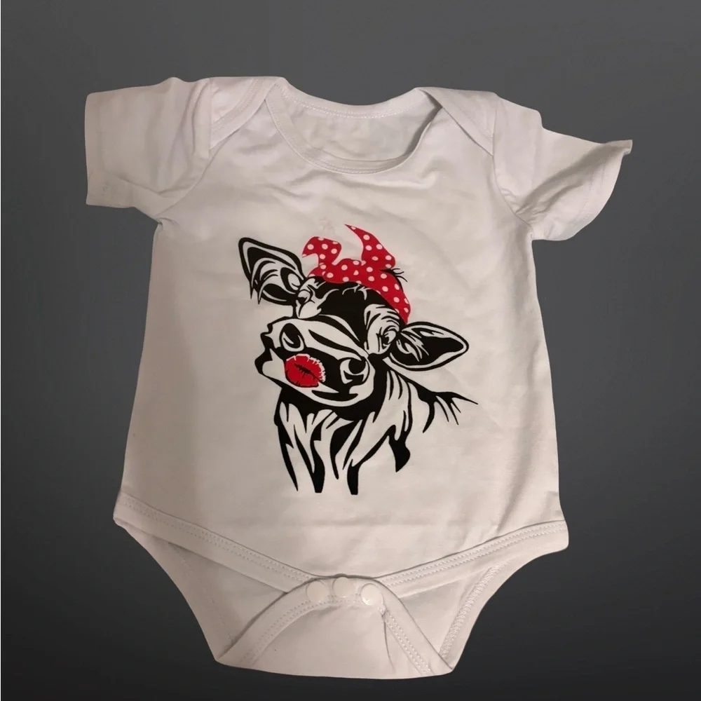 Source Unknown Cow Print Baby Set with Red Trim